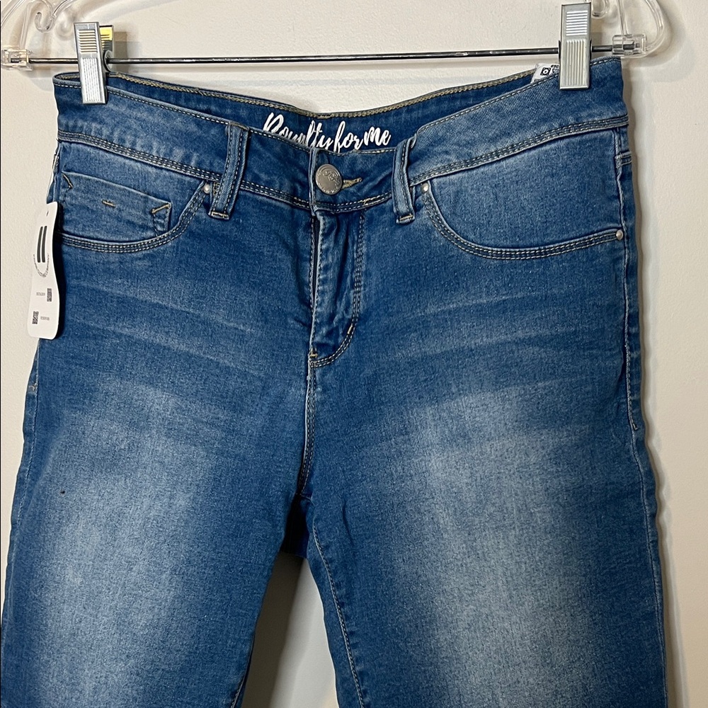 women’s stretchy Dark Blue Faded Denim Jean Shorts - Picture 2 of 8